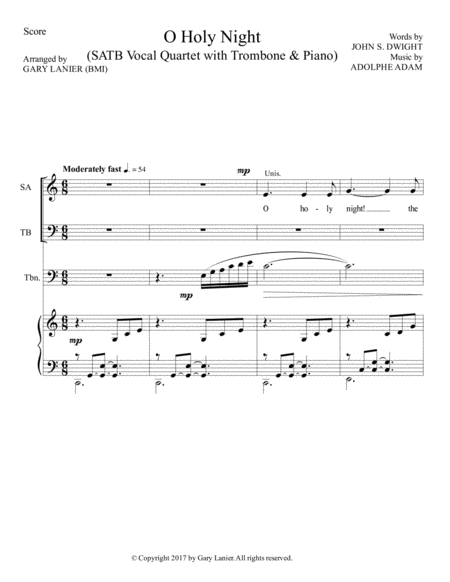 O Holy Night Satb Vocal Quartet With Trombone Piano Score Parts Included Page 2