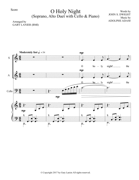 O Holy Night Soprano Alto Duet With Cello Piano Score Parts Included Page 2