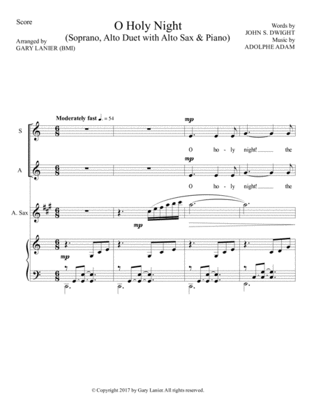 O Holy Night Soprano Alto Vocal Duet With Alto Sax Piano Score Parts Included Page 2