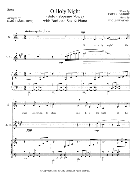 O Holy Night Soprano Solo With Baritone Sax Piano Score Parts Included Page 2