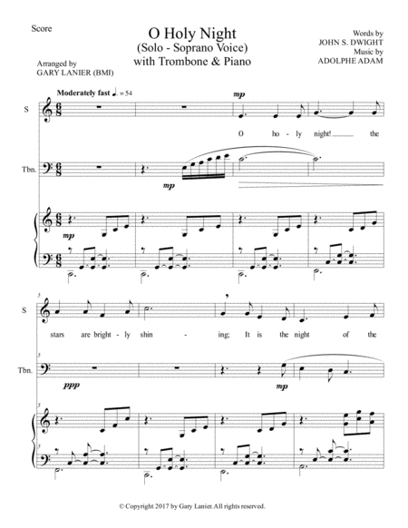 O Holy Night Soprano Solo With Trombone Piano Score Parts Included Page 2