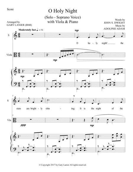 O Holy Night Soprano Solo With Viola Piano Score Parts Included Page 2