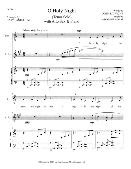 O Holy Night Tenor Solo With Alto Sax Piano Score Parts Included Page 2