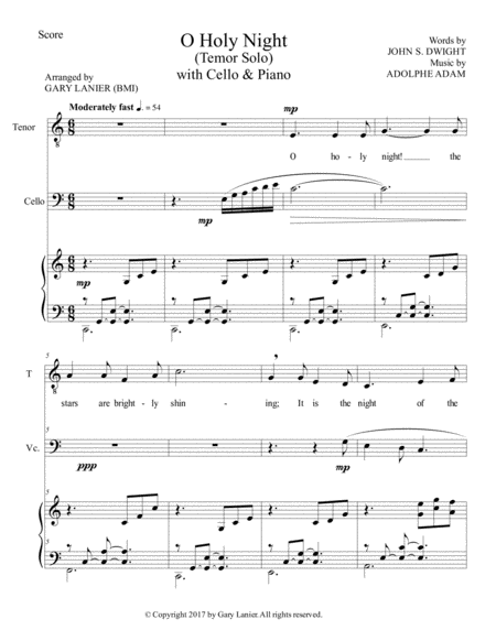 O Holy Night Tenor Solo With Cello Piano Score Parts Included Page 2