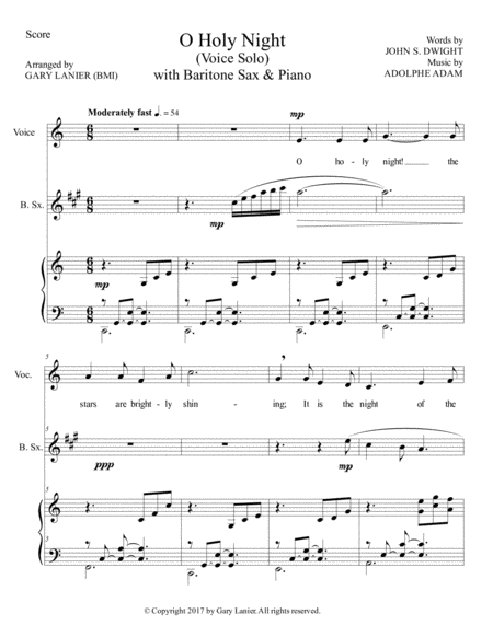 O Holy Night Voice Solo With Baritone Sax Piano Score Parts Included Page 2