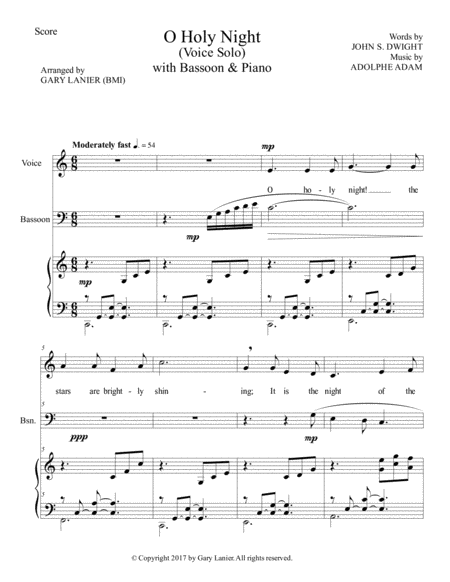 O Holy Night Voice Solo With Bassoon Piano Score Parts Included Page 2