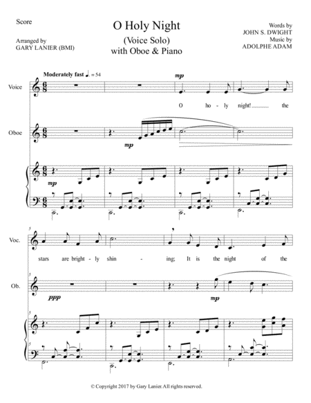 O Holy Night Voice Solo With Oboe Piano Score Parts Included Page 2