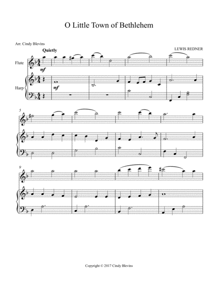 O Little Town Of Bethlehem Arranged For Harp And Flute Page 2