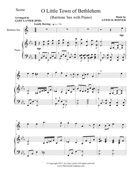 O Little Town Of Bethlehem Baritone Sax With Piano Score Part Page 2