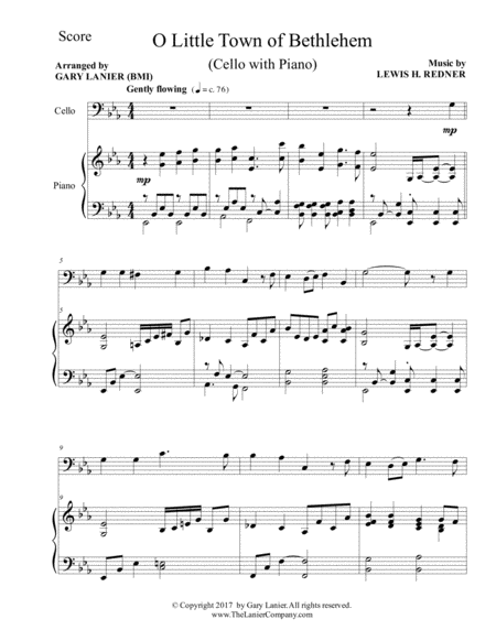 O Little Town Of Bethlehem Cello With Piano Score Part Page 2