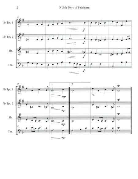 O Little Town Of Bethlehem For Brass Quartet Page 2