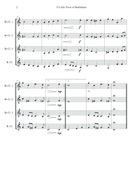 O Little Town Of Bethlehem For Clarinet Quartet Page 2