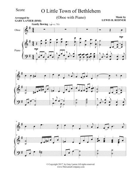 O Little Town Of Bethlehem Oboe With Piano Score Part Page 2