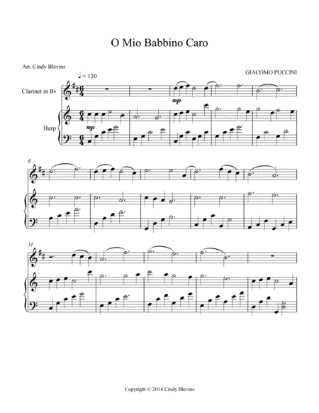 O Mio Babbino Caro Arranged For Harp And Bb Clarinet Page 2