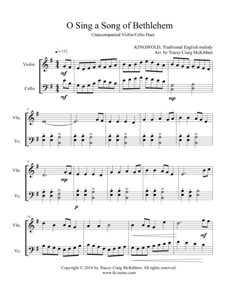 O Sing A Song Of Bethlehem Kingsfold For Violin Cello Duet Page 2