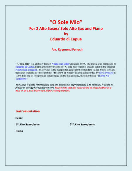 O Sole Mio 2 Alto Saxophones And Piano Page 2