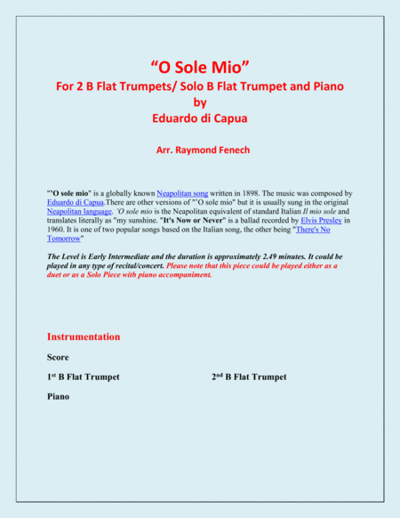 O Sole Mio 2 B Flat Trumpets And Piano Page 2