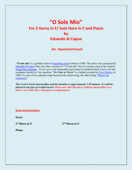 O Sole Mio 2 Horns In F And Piano Page 2