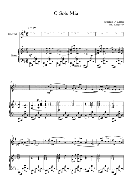 O Sole Mio Eduardo Di Capua For Clarinet Piano Page 2