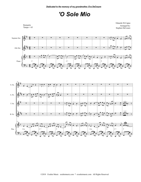 O Sole Mio For Saxophone Quartet And Piano Page 2