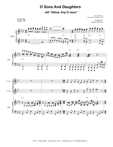 O Sons And Daughters With Alleluia Sing To Jesus Duet For Soprano Tenor Saxophone Page 2