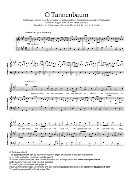 O Tannenbaum Arranged For Treble Voices With Accompaniment Page 2