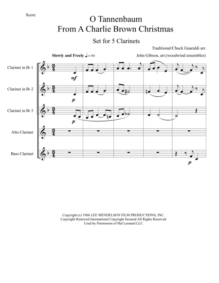 O Tannenbaum From A Charlie Brown Christmas For Clarinet Quintet Page 2