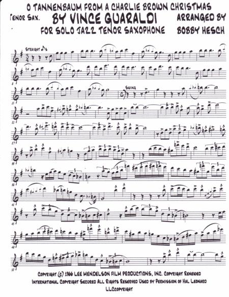 O Tannenbaum From A Charlie Brown Christmas For Solo Jazz Tenor Saxophone Page 2