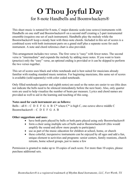 O Thou Joyful Day For 8 Note Bells And Boomwhackers With Black And White Notes Page 2