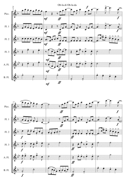 Ob La Di Ob La Da For Flute Sextet Or Flute Choir With Piccolo Page 2