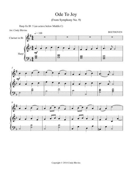 Ode To Joy Arranged For Harp And Bb Clarinet Page 2