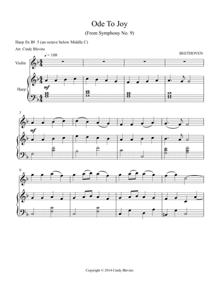 Ode To Joy Arranged For Harp And Violin Page 2