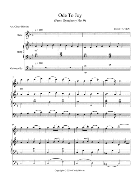 Ode To Joy For Harp Flute And Cello Page 2