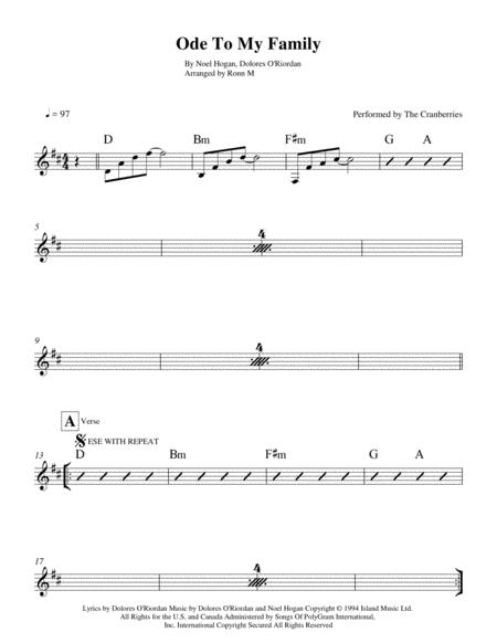 Ode To My Family Lead Sheet Performed By The Cranberries Page 2