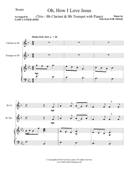 Oh How I Love Jesus Trio Bb Clarinet Bb Trumpet And Piano With Parts Page 2