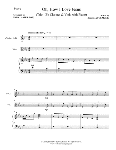 Oh How I Love Jesus Trio Bb Clarinet Viola And Piano With Parts Page 2