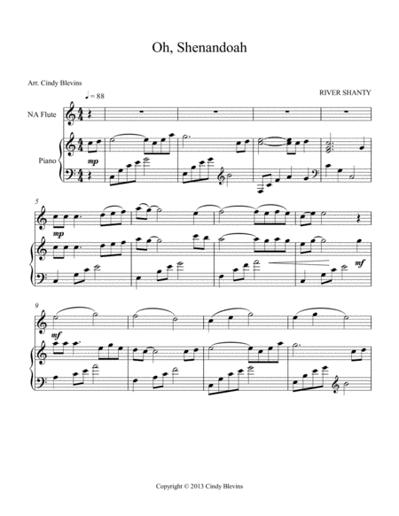 Oh Shenandoah Arranged For Piano And Native American Flute Page 2