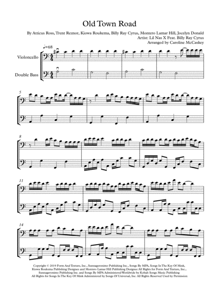 Old Town Road Remix For Intermediate Cello And Double Bass Duet Page 2