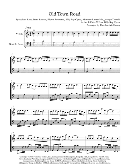 Old Town Road Remix For Intermediate Violin And Double Bass Duet Page 2