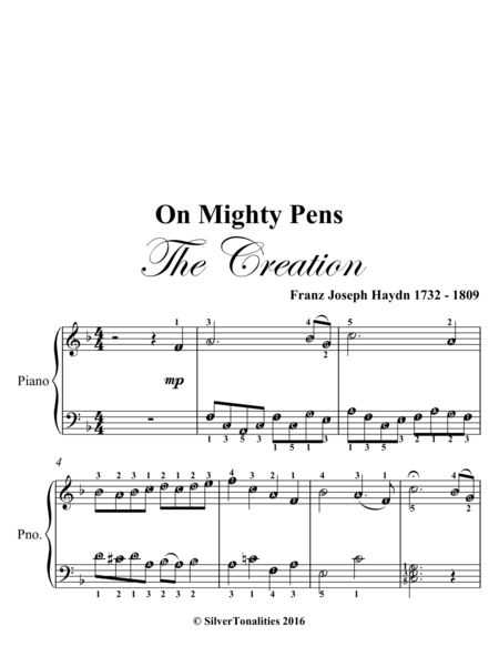 On Mighty Pens The Creation Easy Piano Sheet Music Page 2