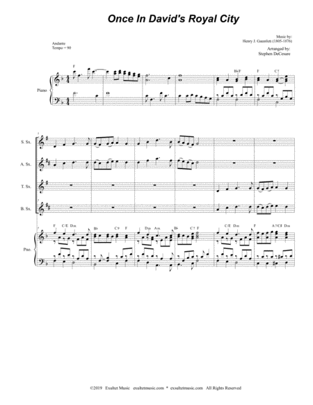 Once In Royal Davids City For Saxophone Quartet And Piano Page 2