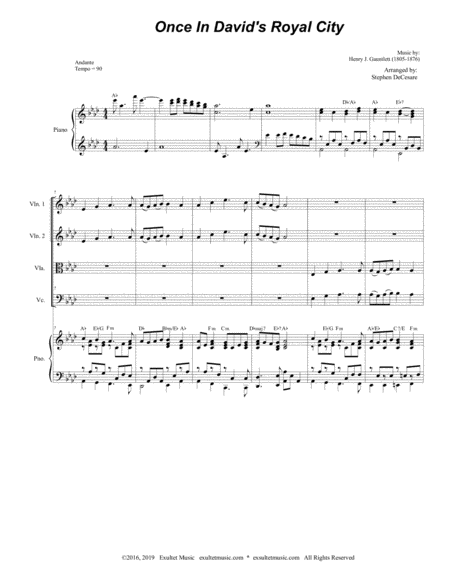 Once In Royal Davids City For String Quartet And Piano Page 2