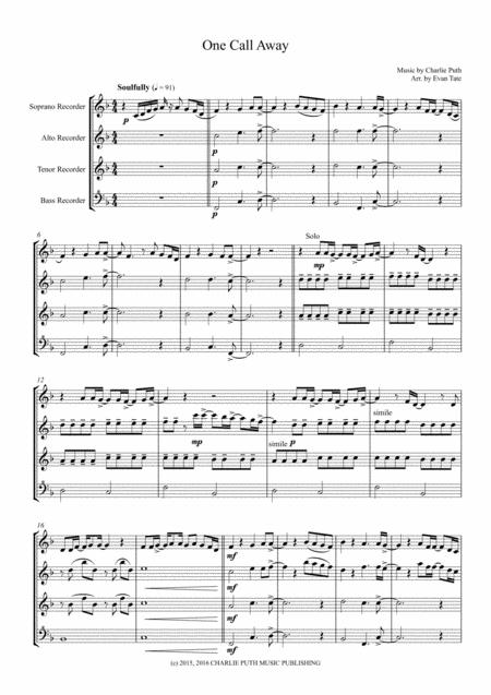 One Call Away For Recorder Quartet Satb Page 2