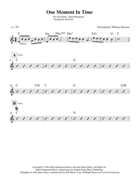 One Moment In Time Lead Sheet Performed By Whitney Houston Page 2