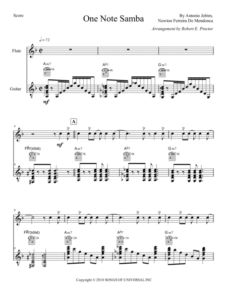 One Note Samba For Flute Or C Instrument And Guitar Page 2