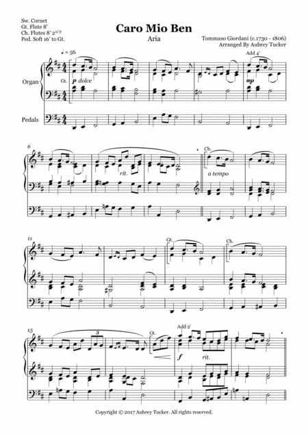 Organ Aria Caro Mio Ben Tommaso Giordani Page 2