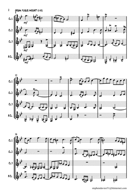 Organ Fugue In G Minor By W A Mozart K 401 For Clarinet Quartet Page 2