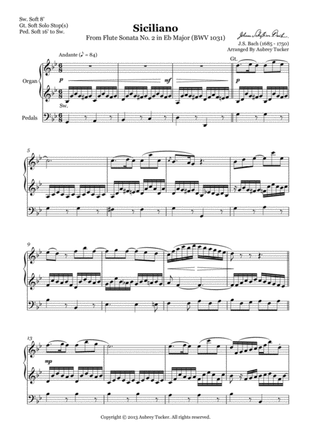 Organ Siciliano From Flute Sonata No 2 In Eb Major Bwv 1031 Js Bach Page 2