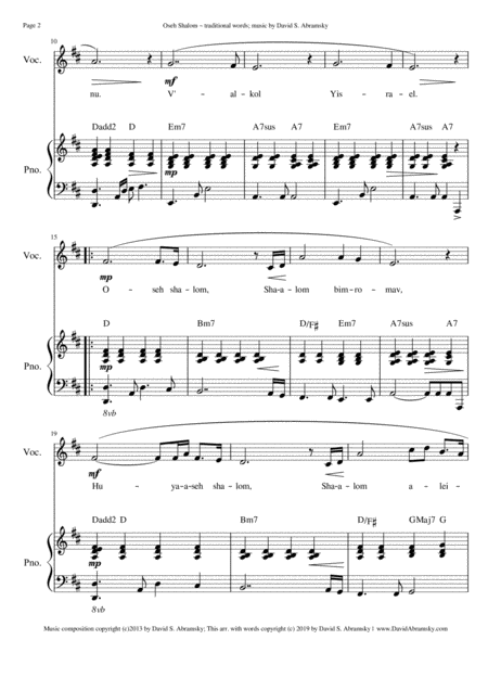 Oseh Shalom He Who Makes Peace Vocal Piano Page 2