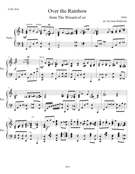 Over The Rainbow Cello Solo With Piano From The Wizard Of Oz Page 2